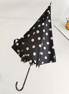 新款MISTEL雨LA日系大点黑白圆波点半动超轻长柄伞晴伞直柄伞小清