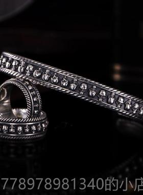 高档V银ULCAN伏尔甘车骷手镯男纯网红机流髅行哈雷欧美手工骷髅银