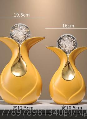 高档创意陶厅艺瓷术摆件水晶球财源滚滚招财客酒柜电视柜办饰公室