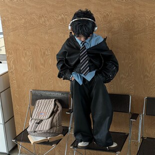 男童秋季外套上衣韩版儿童做旧皮衣夹克男孩皮裤洗退复古帅气套装