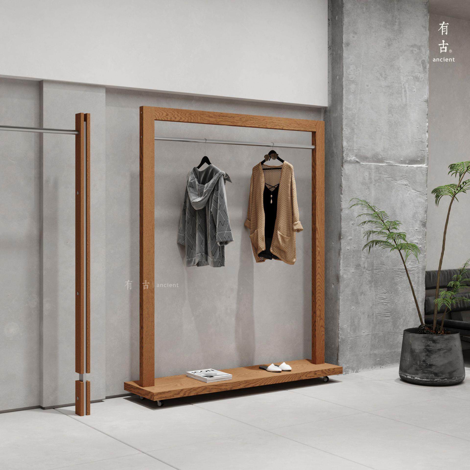 服装店展示架带轮中岛货架陈列架女装简约落地挂衣架复古道具