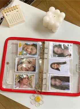 韩国复古风透明黑色红色闪粉扣子6孔活页笔记本ins追星手账本相册