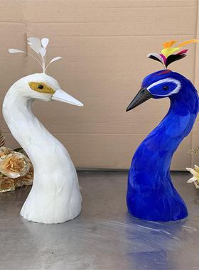 仿真孔雀头模型宴道具仿真羽毛孔雀头餐桌模型摆件白孔雀仿真动物