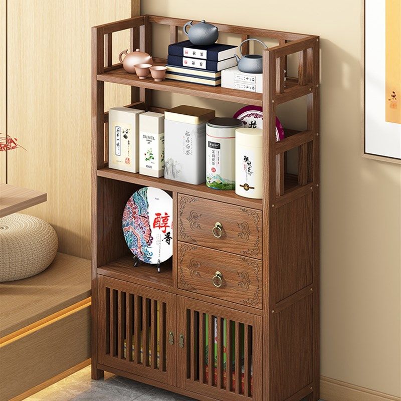 实木茶叶柜新中式博古办公置物架茶台茶桌侧边茶叶茶具储物柜