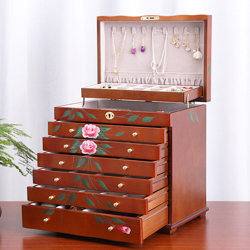 首饰盒复古风大容量曲面款抽屉式家用收纳盒耳钉耳环项链手镯戒指,收纳整理,首饰盒,淘宝优惠券,粉丝福利购,淘宝优惠卷