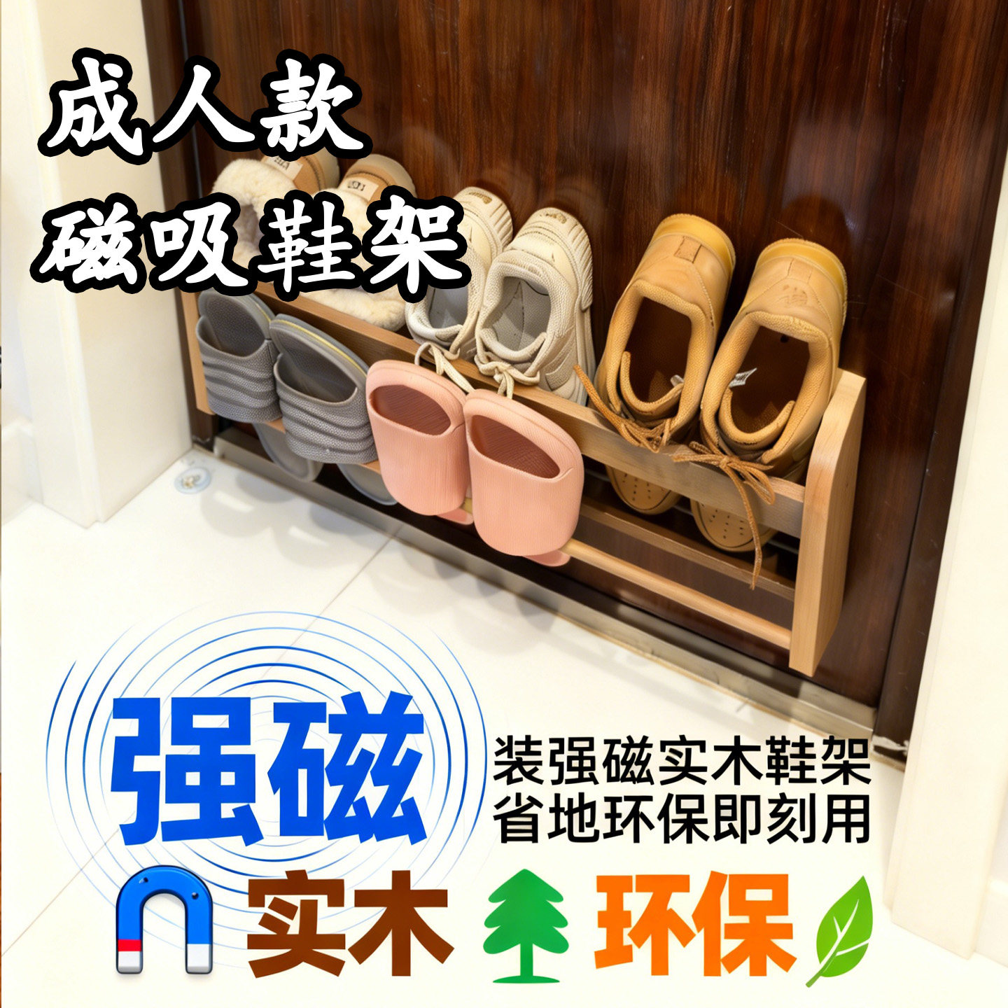 防盗门磁吸鞋架小户型磁力玄关免打孔置物架入户门简易省空间鞋架