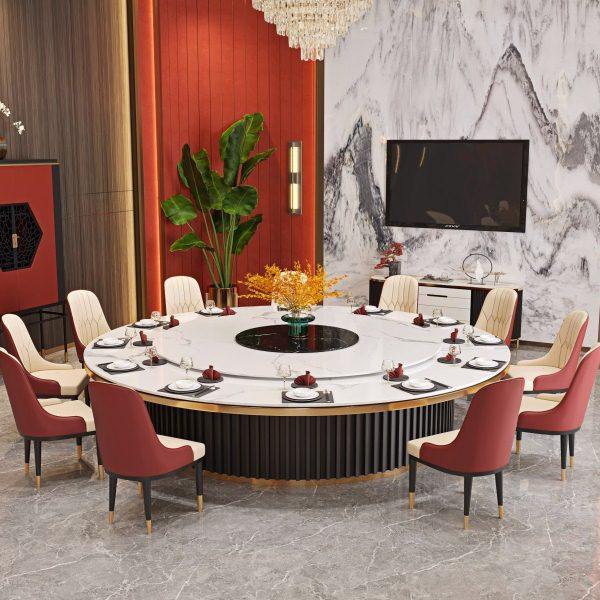 酒店电动餐桌大圆桌轻奢岩板转盘餐厅会所包厢隐形电磁炉火锅桌椅,住宅家具,岩板餐桌,淘宝优惠券,粉丝福利购,淘宝优惠卷
