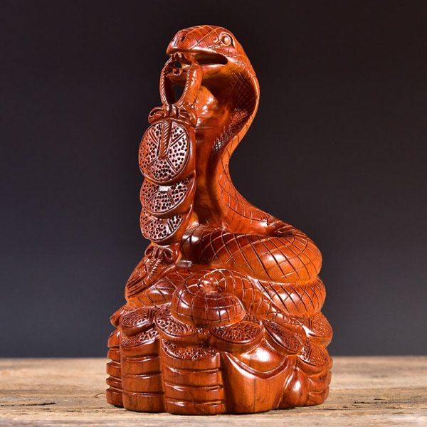 黑檀木雕眼镜蛇摆件实木雕刻生肖动物蛇家居玄关装饰红木工艺品