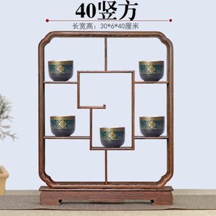 鸡翅红木茶壶茶杯建盏实木多宝阁置物架中式古董架小博古架展示架