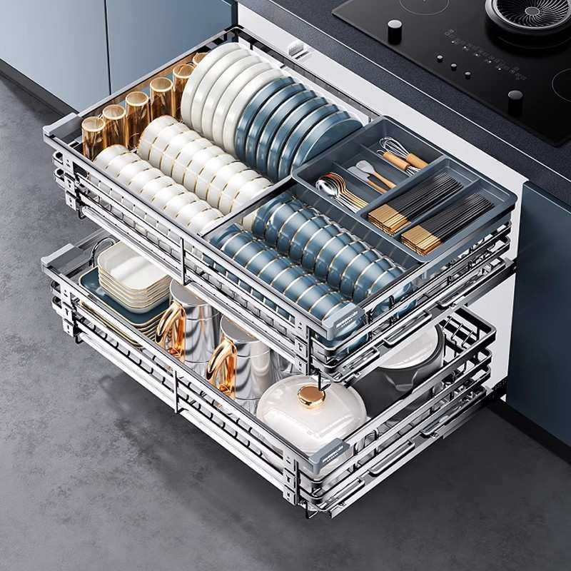 轻奢拉篮厨房橱柜304不锈钢双层抽屉式 内置碗柜碗碟收纳碟架碗篮,3C数码配件,摄像机配件,淘宝优惠券,粉丝福利购,淘宝优惠卷