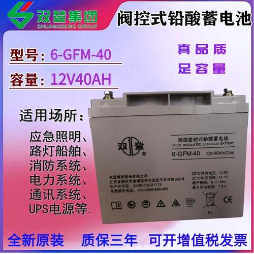 双登12V40AH蓄电池铅酸免维护储能型6-GFM-40直流屏UPS电源蓄电池