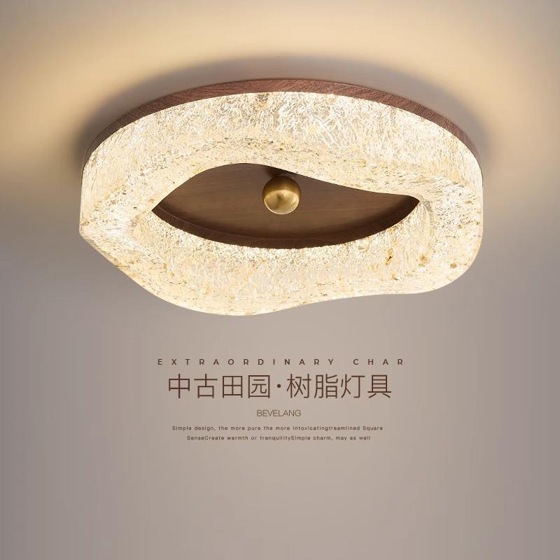 铁艺树脂卧室吸顶灯胡桃色中古设计感时尚美式轻复古高级感房间灯