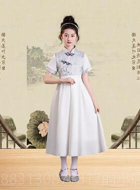 正品一六儿童合唱团表演服中国风新款诗赛歌朗诵国学礼服古筝比演