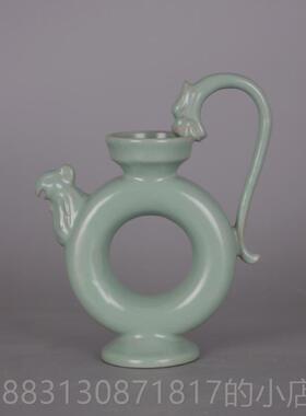 正品宋居旧 汝青釉支钉龙柄鸡口执壶 仿宋代窑货家古玩古董收藏摆