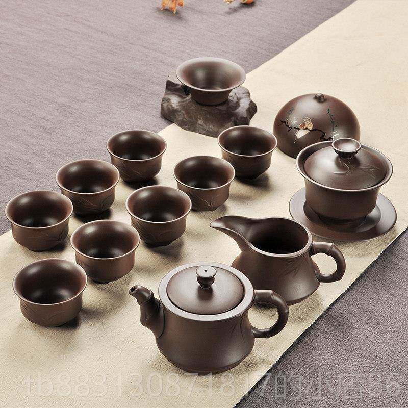 正品宜兴整原矿紫砂功夫茶具装老紫泥西套施套壶手工茶杯茶壶盖碗