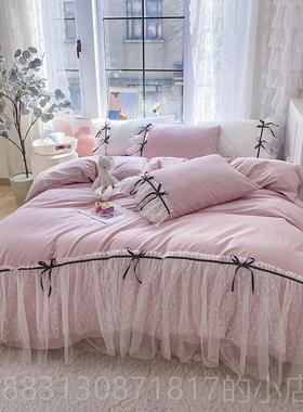 正品公主风纯棉被四件套全棉100蕾白色套床裙in丝s少用女心四季床