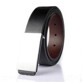 正品 潮纯休牛皮商务中青扣年黑百 韩版 男士 皮带真皮平滑腰带闲搭款