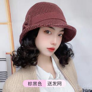 正品假发帽子盆帽女冬季时尚带短妈发帽头发体礼一冬天非真发妈中
