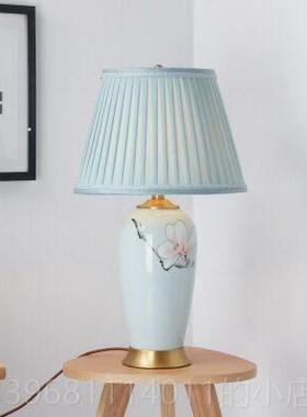 高档新中式德景陶台镇灯全铜中国风客厅书房蓝色小号迷瓷你卧室床