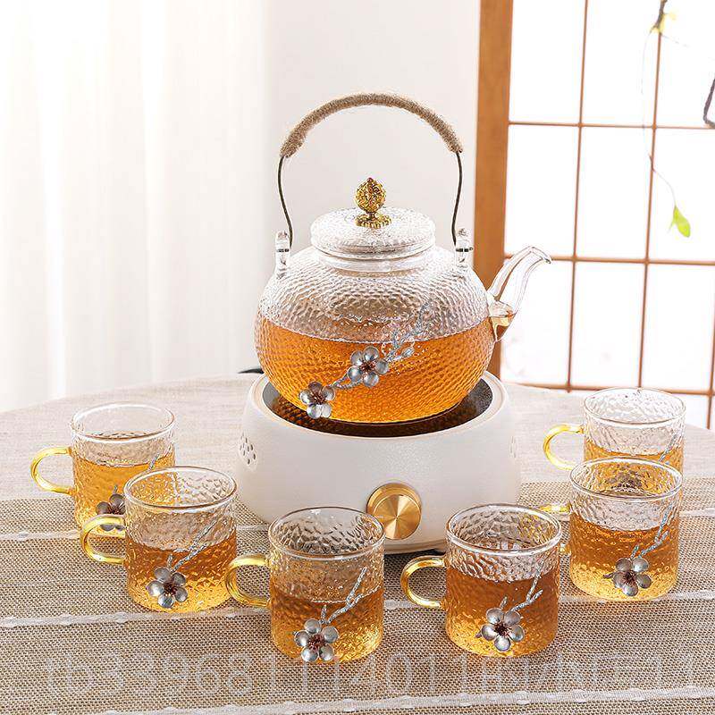 高档耐热玻璃泡茶壶茶具套用装家陶盘炉插电电煮茶器胡桃木茶轻奢