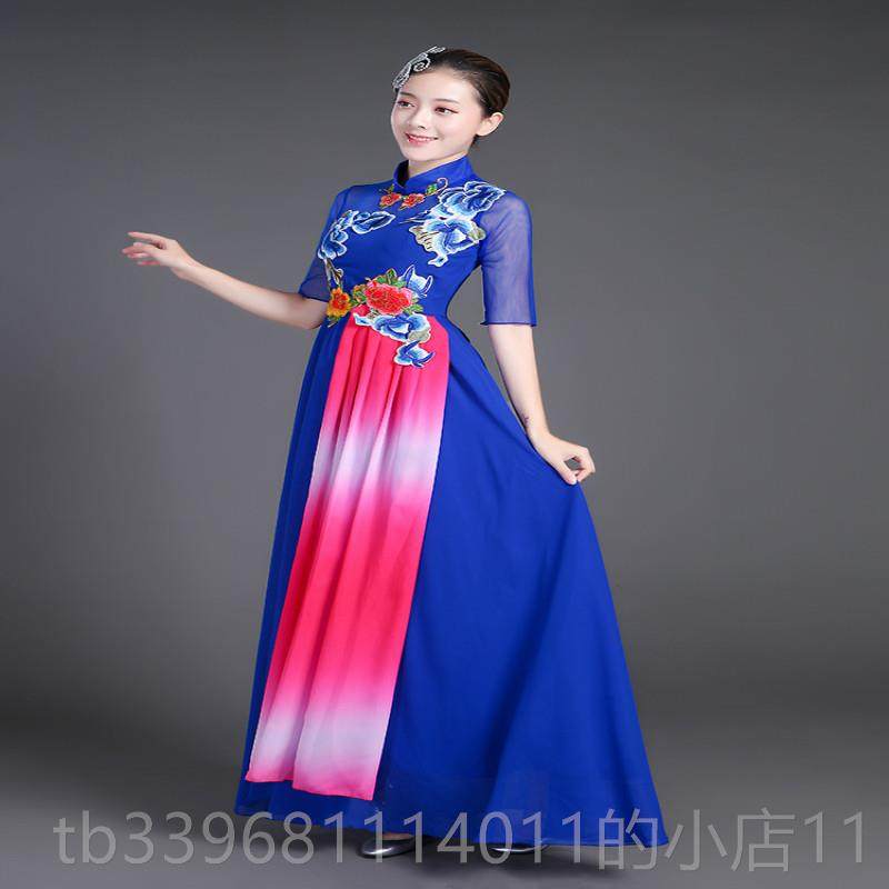 高档服2017合新款大唱长裙演出服成人女连衣裙主持士人礼服合唱团