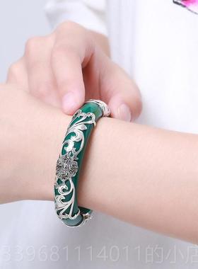 高档纯节银玉髓玛手镯女妈妈母亲礼物瑙玉婆镯子高档送婆长辈中老