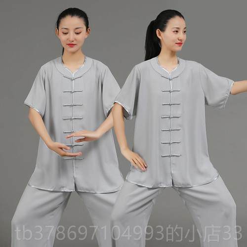 新款棉麻加女七分太极服装演出中国风春夏表演女练武术丝练功晨袖