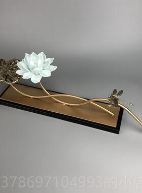 新款新中式代创意陶客瓷铜荷花酒摆件样板房厅柜玄关电现视柜软装