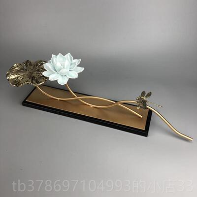 新款新中式代创意陶客瓷铜荷花酒摆件样板房厅柜玄关电现视柜软装