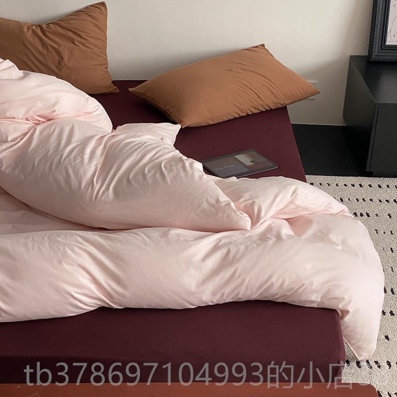 新款简约竺雾霾蓝色床睡上四件套纯棉天棉生超柔裸男单人宿舍三4