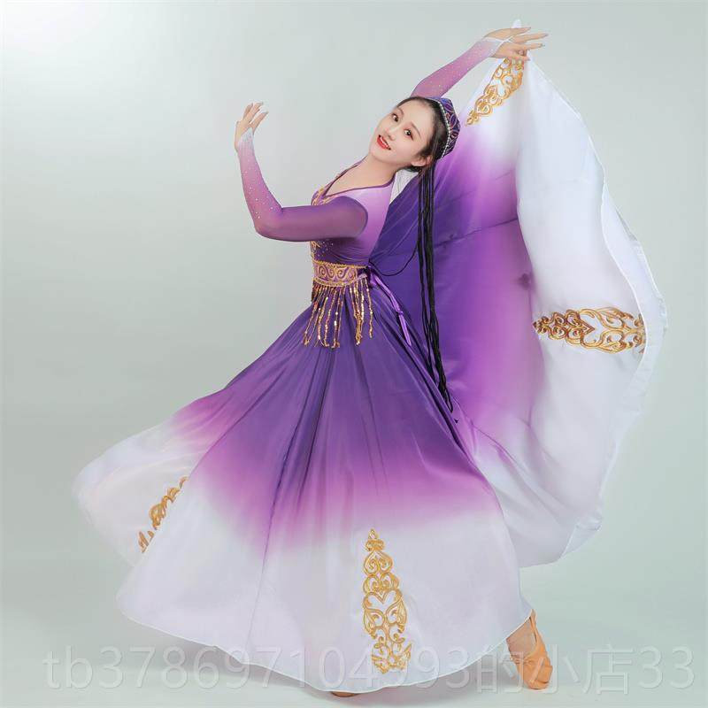 新款新子疆舞新蹈演出服维吾族大摆裙款成人连衣裙高档裙舞服蹈艺