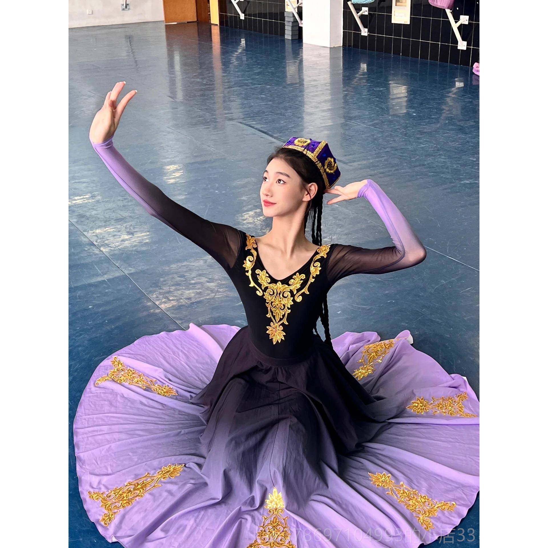 新款新疆艺舞同蹈演出服小豆苗儿款维吾舞族蹈练习裙大摆裙考民族
