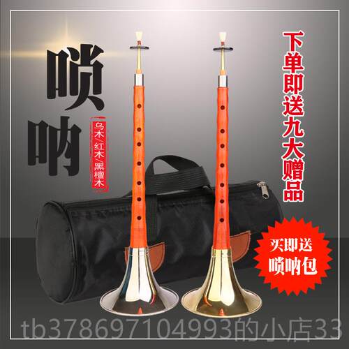 新款人专业乌木唢呐乐器d调乌木黑者檀红木初学门成D调唢呐入民间