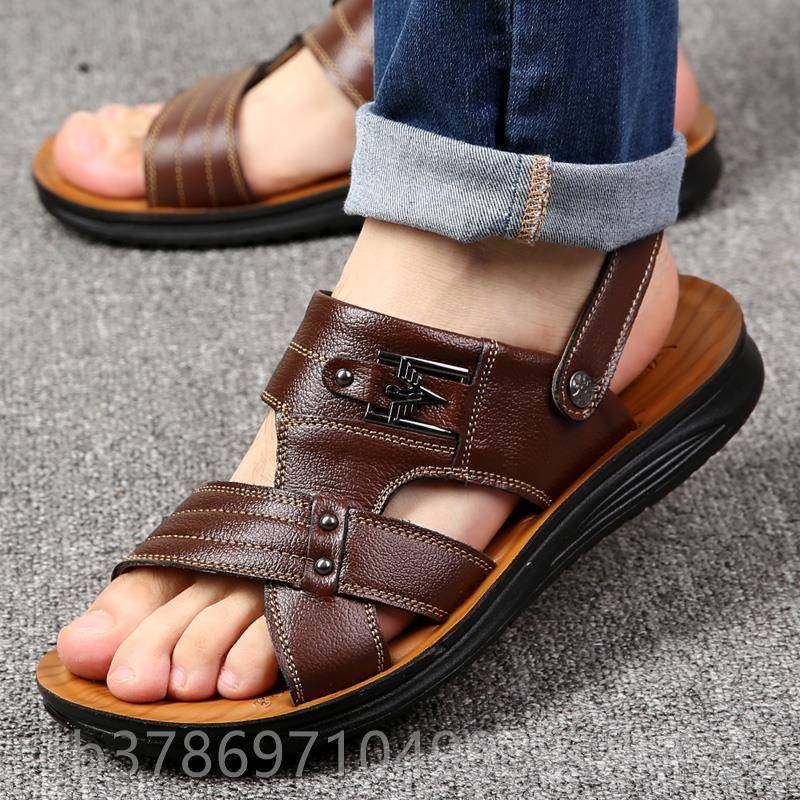 新款凉鞋2020夏滩季士男新款皮软底真沙鞋休闲中年爸爸两穿凉拖鞋