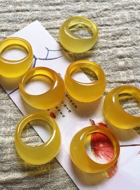 黄玉髓食指水滴戒指男女指环 聚财玉食指戒个性戒指情侣首饰饰品