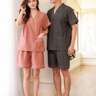 默美德工厂店 汗蒸服 男苎麻足疗情侣女款浴衣按摩家居睡衣不起摺