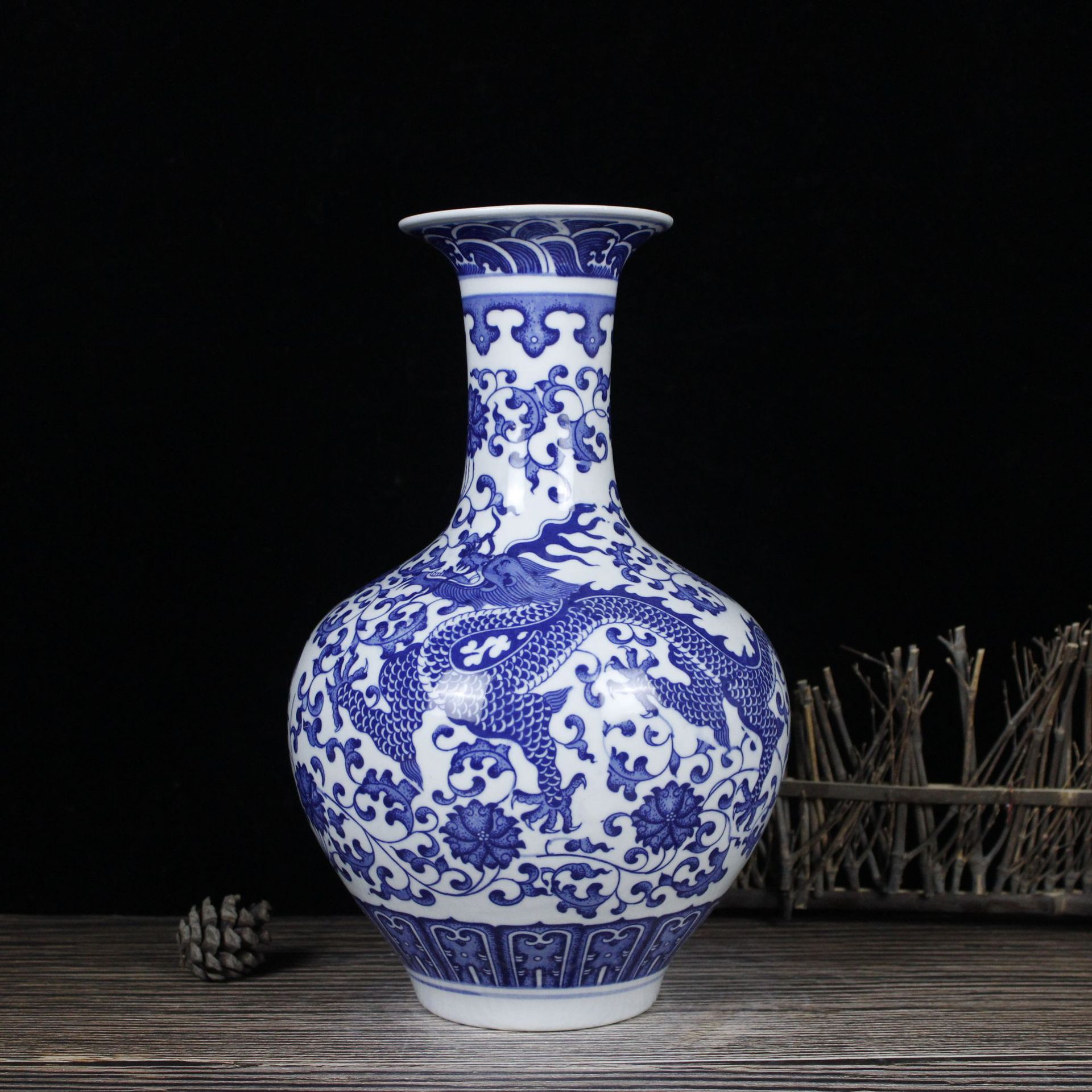 青花瓷仿古陶瓷器景德镇中式客厅插花瓷瓶装饰博古架花瓶摆件家居