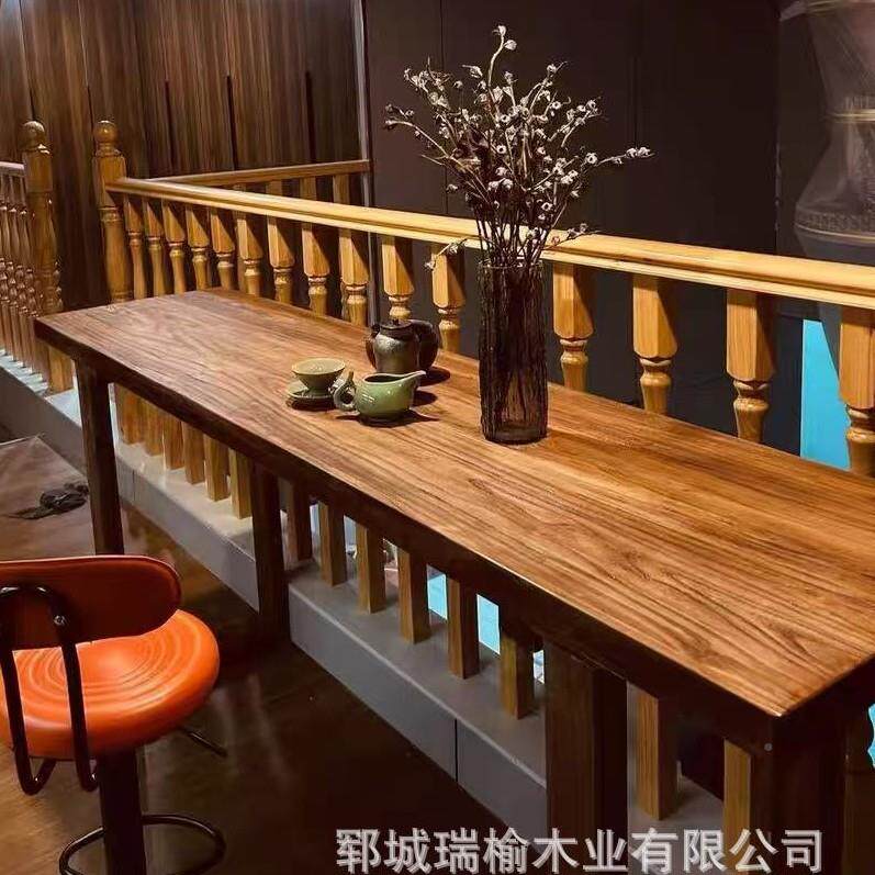 老HHG榆木木大桌民实宿装修电脑窗吧台桌学习桌长条板桌靠休闲书