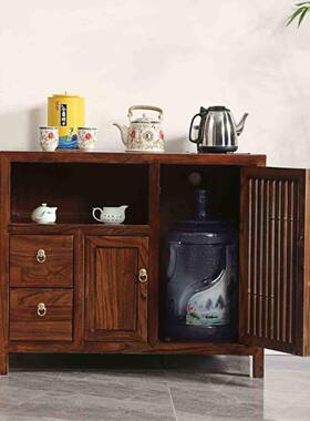 新中实木边茶水柜黑胡桃木色茶式桌柜室ERK餐边柜储物收纳柜茶烧