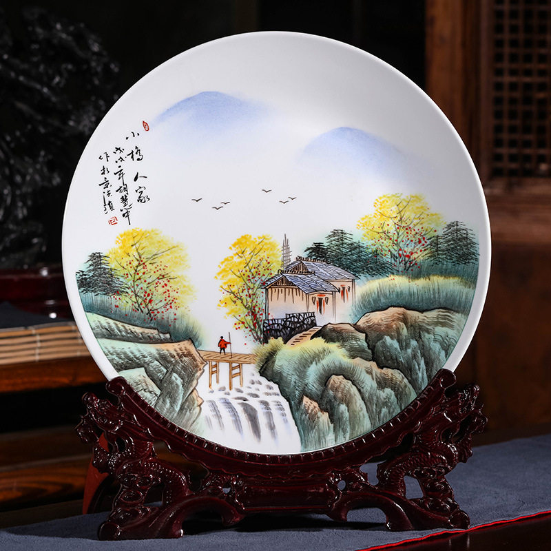 景德镇陶瓷器手绘粉彩挂盘装饰盘子现代中式客厅书房家居装饰摆件