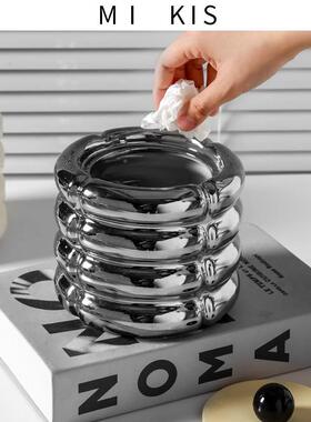 棉花糖创几意桌面垃圾桶客厅茶瓷用餐桌ZXH带盖陶收纳盒台面家纸