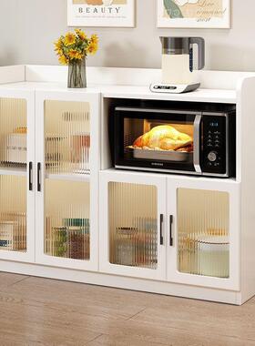 小型实木餐物边柜置架落地多RXR层户玻烤箱微波炉璃门架子新款