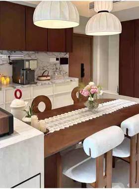 法VAS式家用餐实木餐桌组合岛台桌中古风小户靠型椅墙吃饭厅桌子