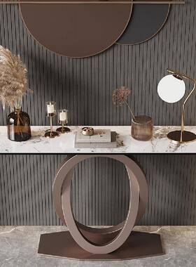 简关约不锈钢UBV架岩板玄关台桌子意式轻奢装饰脚条案户进门入玄