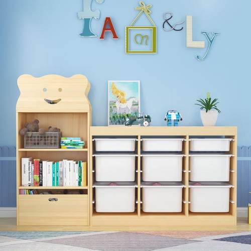 实木儿童书架置物架落家用客厅宝宝简地收易矮书柜格柜玩PLW具纳