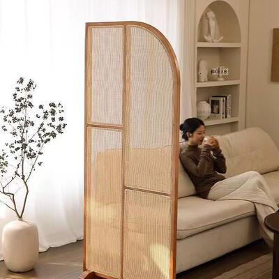 实中复古客木藤编屏风隔断玄关入户正对门日XMC76412厅卧室床遮挡