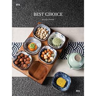 日式用碟六子宫格托盘陶瓷小碟早JKH餐家小吃碟菜小食拼盘分餐盘