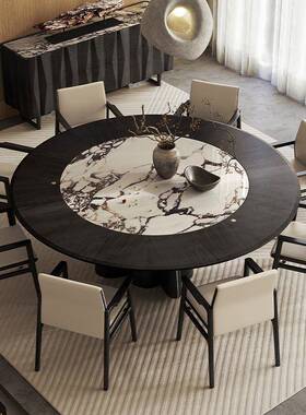 动餐桌大平餐厅岩电板家用别桌内嵌式层实木墅77300餐桌大圆豪华
