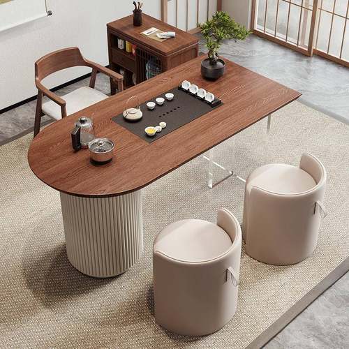 代简约茶几阳台泡木茶桌ZVV椅组茶合原大板桌茶艺功夫现一体实木