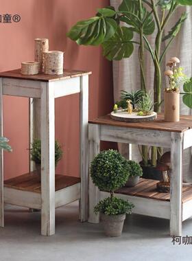 落IIN户外实木地花阳花园庭院多肉花架盆台工具置物架防腐木桌麦